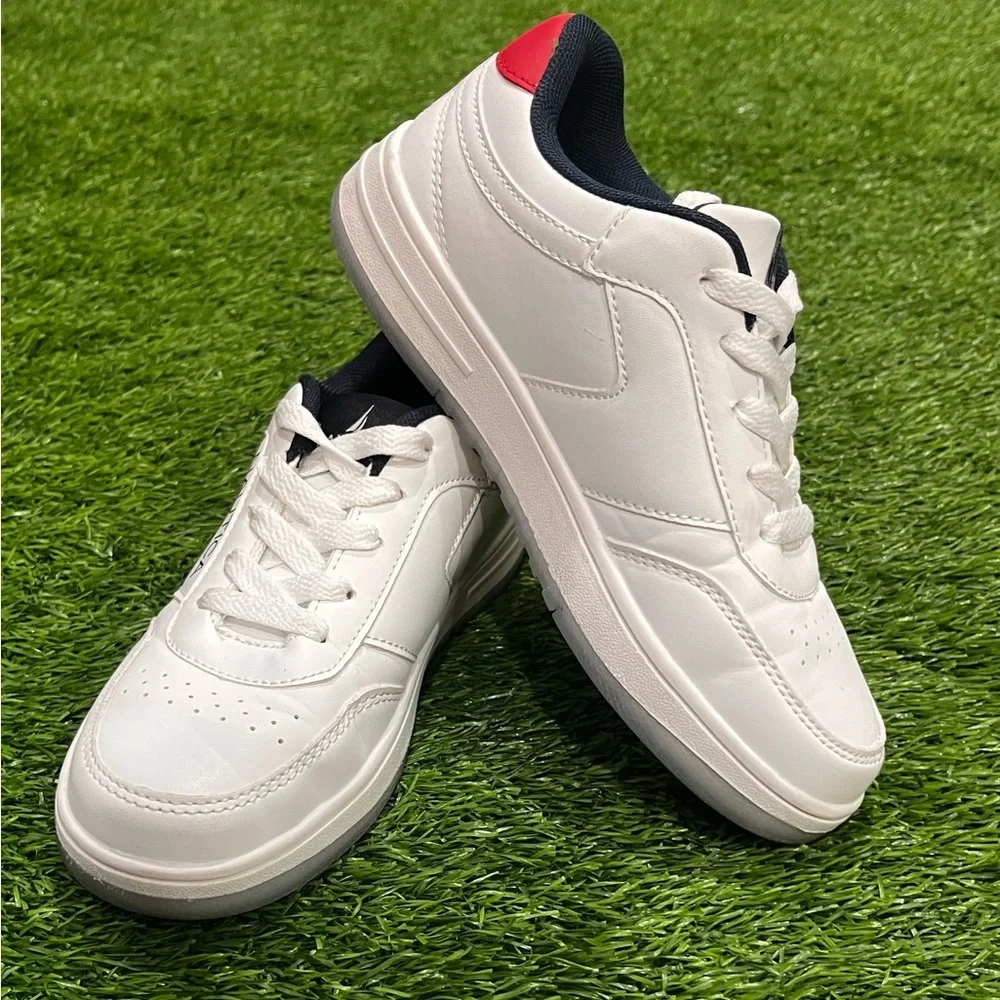 Nautica Boys Classic White and Red Faux Leather Sneakers Little Boys 2 - Picture 1 of 10